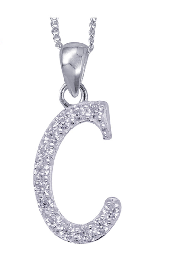 Sterling Silver CZ Initial C Pendant with 45cm + 5cm Extender Chain -Free post