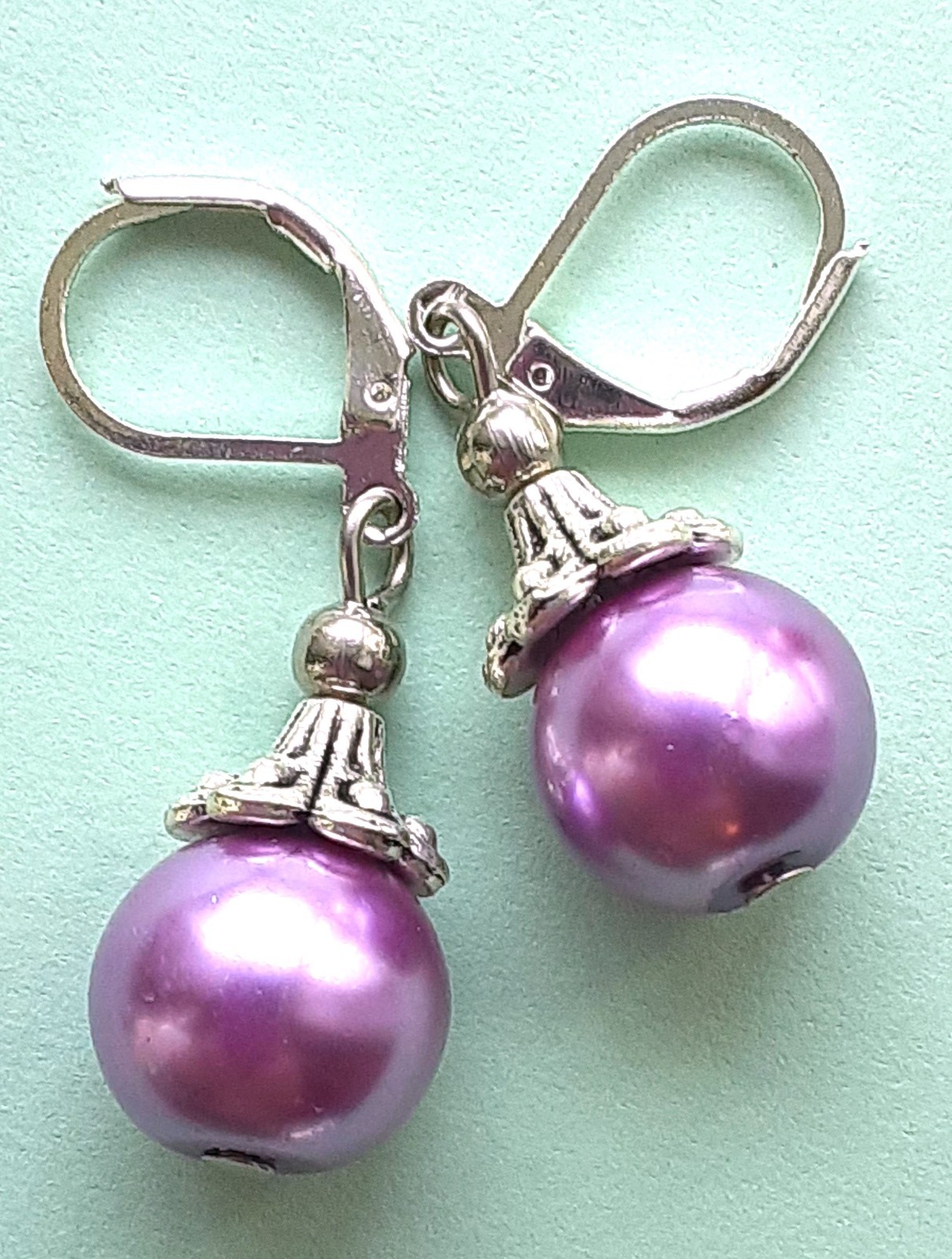 LAVENDER GLASS PEARL simple drop earring SP LEVERBACK XAG