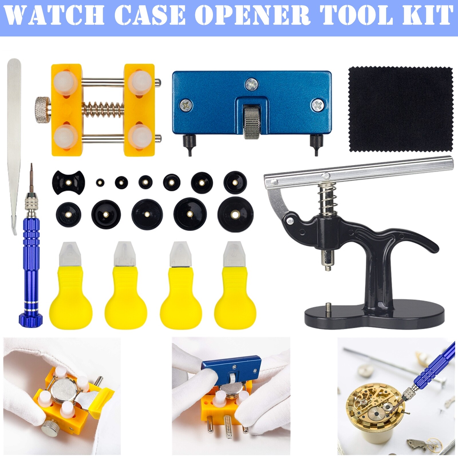 Watch Repair Kit Case Opener/Holder Screwdriver Watch Press Set w/ 12pcs Dies US