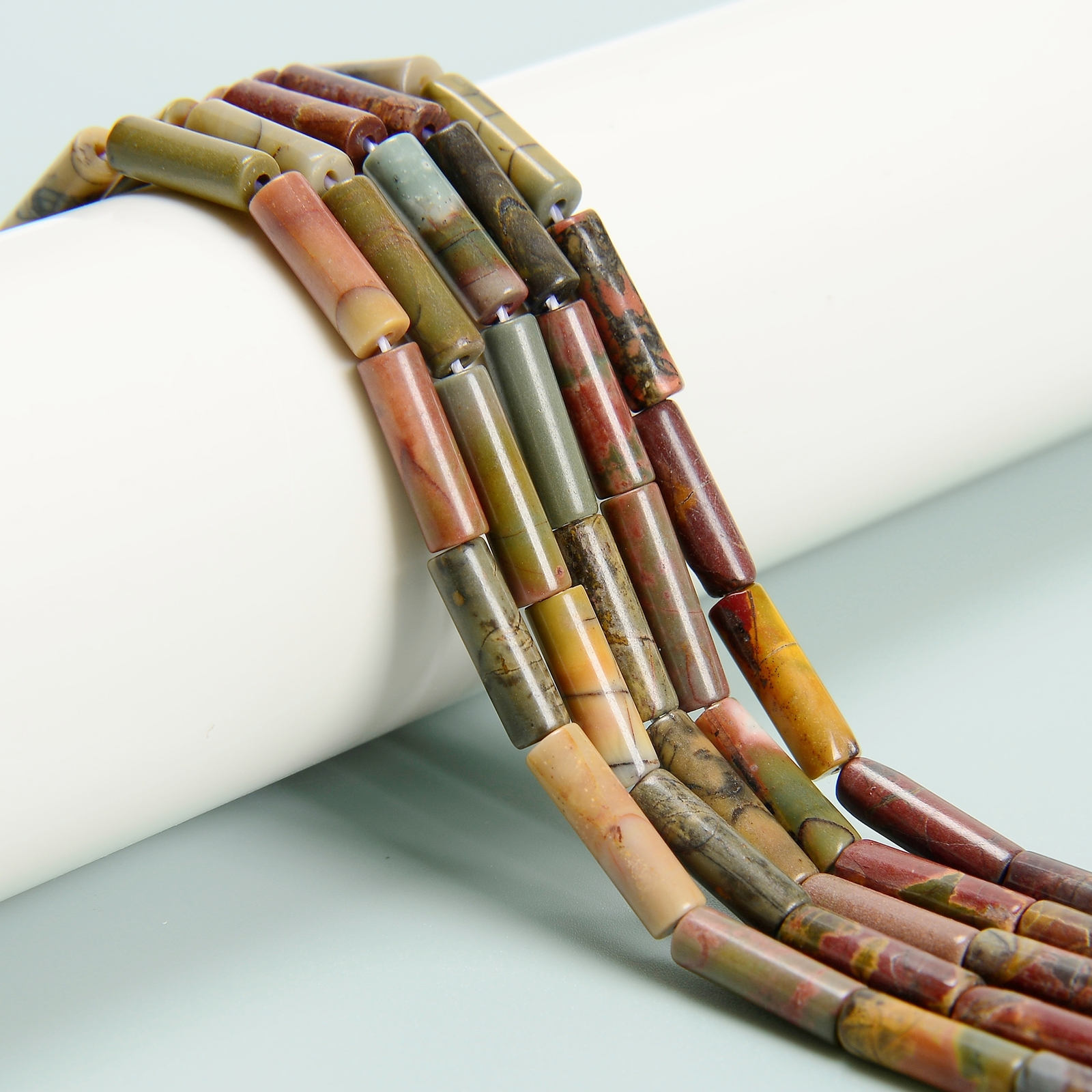 Natural Red Creek Jasper Cylinder Tube Beads Size 4x13mm 15.5” Strand