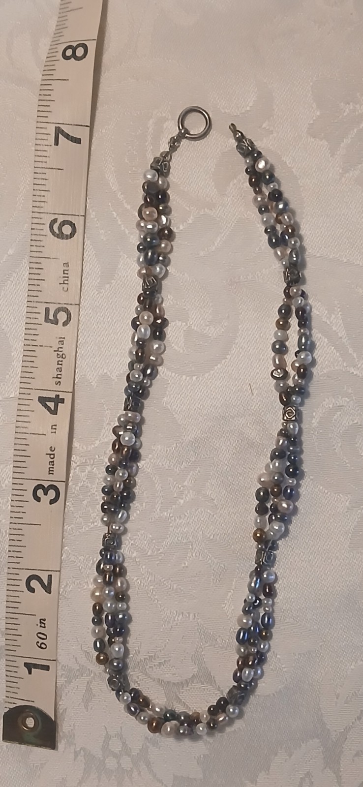 Multicolor 3 Strand Pearl Beaded Wrap Around Bracelet, 7.5″, Missing Clasp Hook