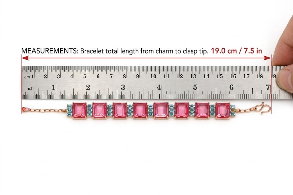 Thai Handmade Pink Mystic Topaz(114.2 ct.) Sea Foam Blue Zircon Bracelet 7.5 In.