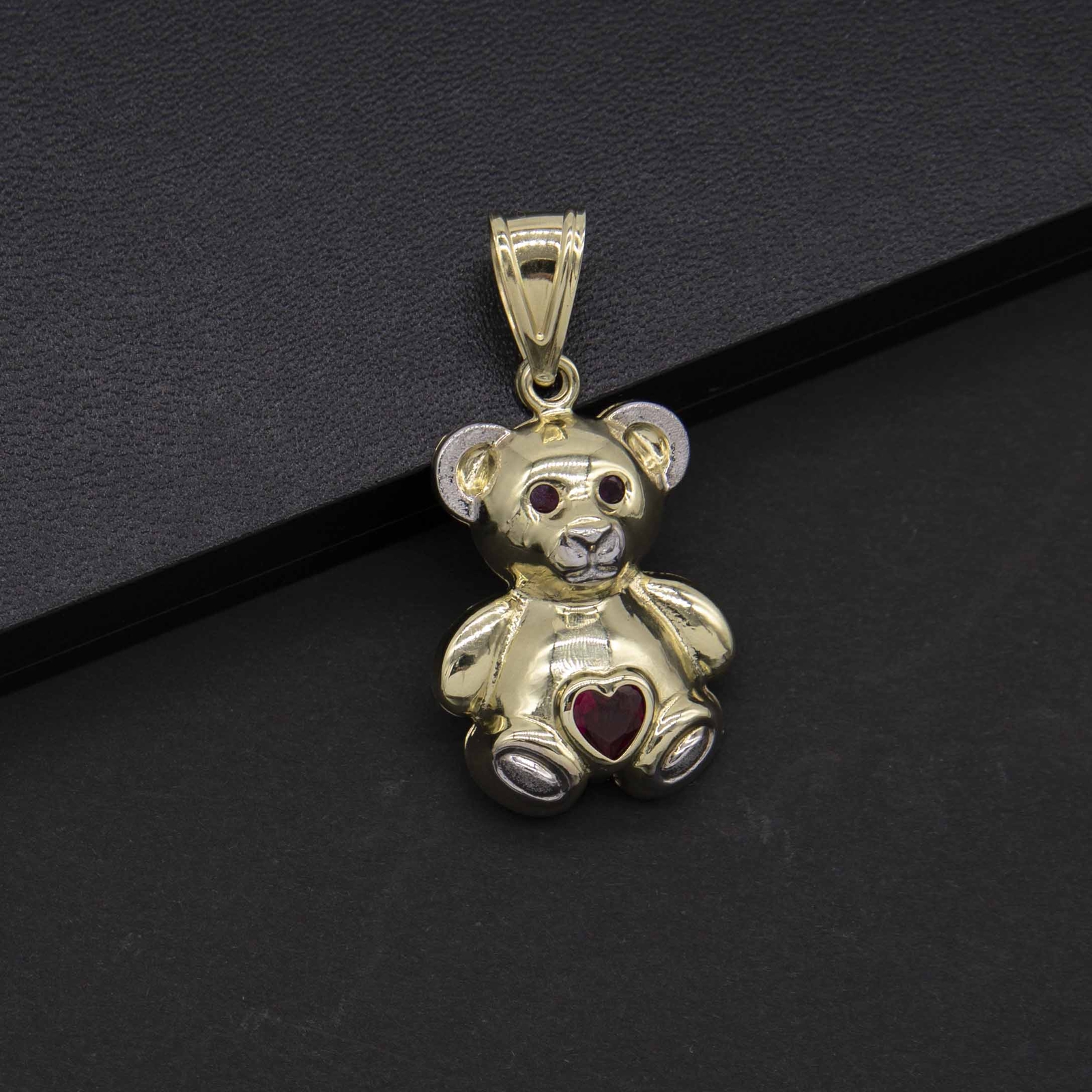 Teddy Bear with Heart CZ Stone Pendant Real 10K Yellow White Gold