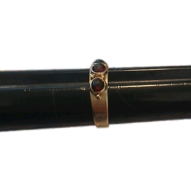 14k Yellow Gold Bezel Set 3-Stone Natural Garnet Band Ring Size 6