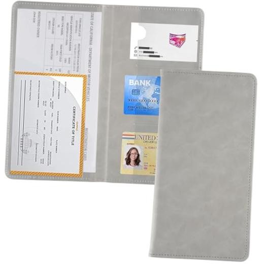 UYYE Auto Car Registration and Insurance Documents Holder – PU Leather Grey