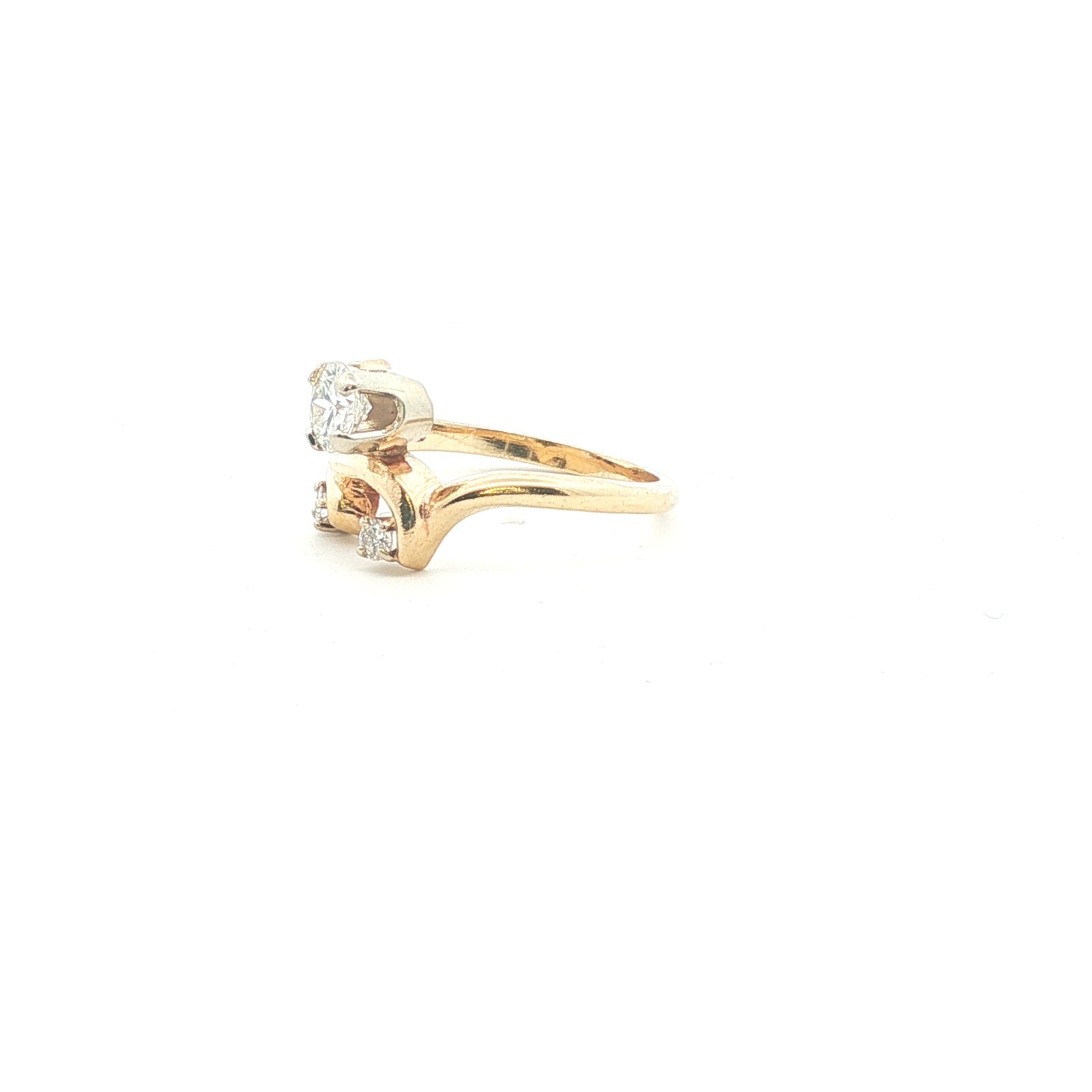 14K Yellow Gold Diamond Swirl Ring 1–1.25 CT Center Size 6.75 Vintage Style