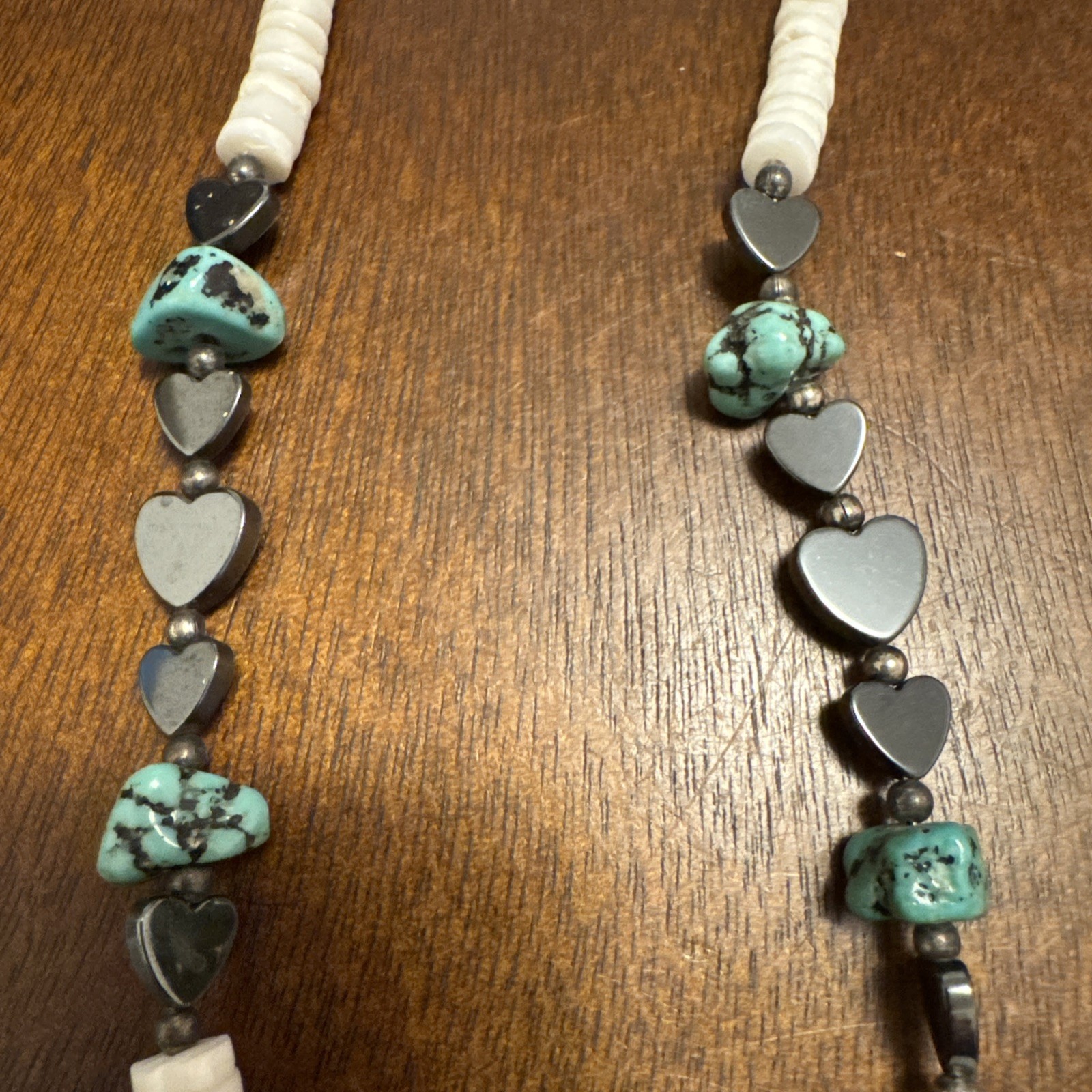 Shell Faux Turquoise and Heart Beaded Necklace Approx 20”