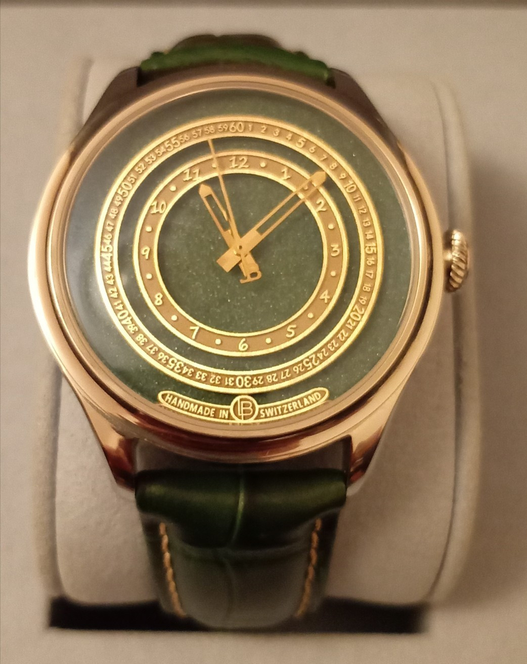 Louis Berset LB 0059 Manual Mechanical Green Dial 42mm Exhibition Caseback Box