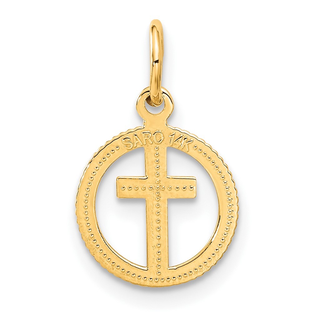 14K Yellow Gold Eternal Life Cross in Circle Charm; Women & Men