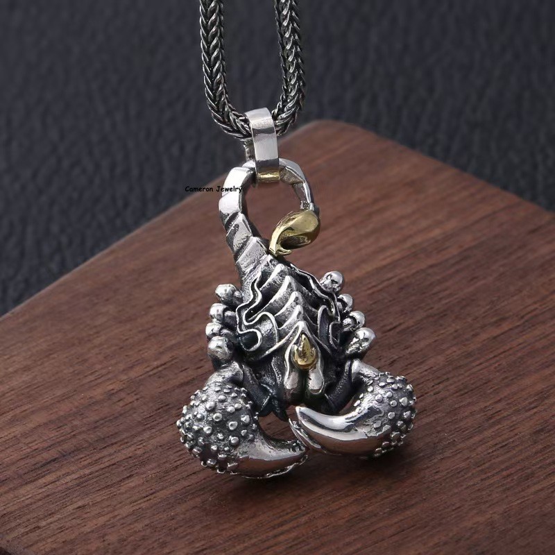 Pure S925 Sterling Silver Men Women Lucky Two-Tone Scorpion Pendant 29-30g