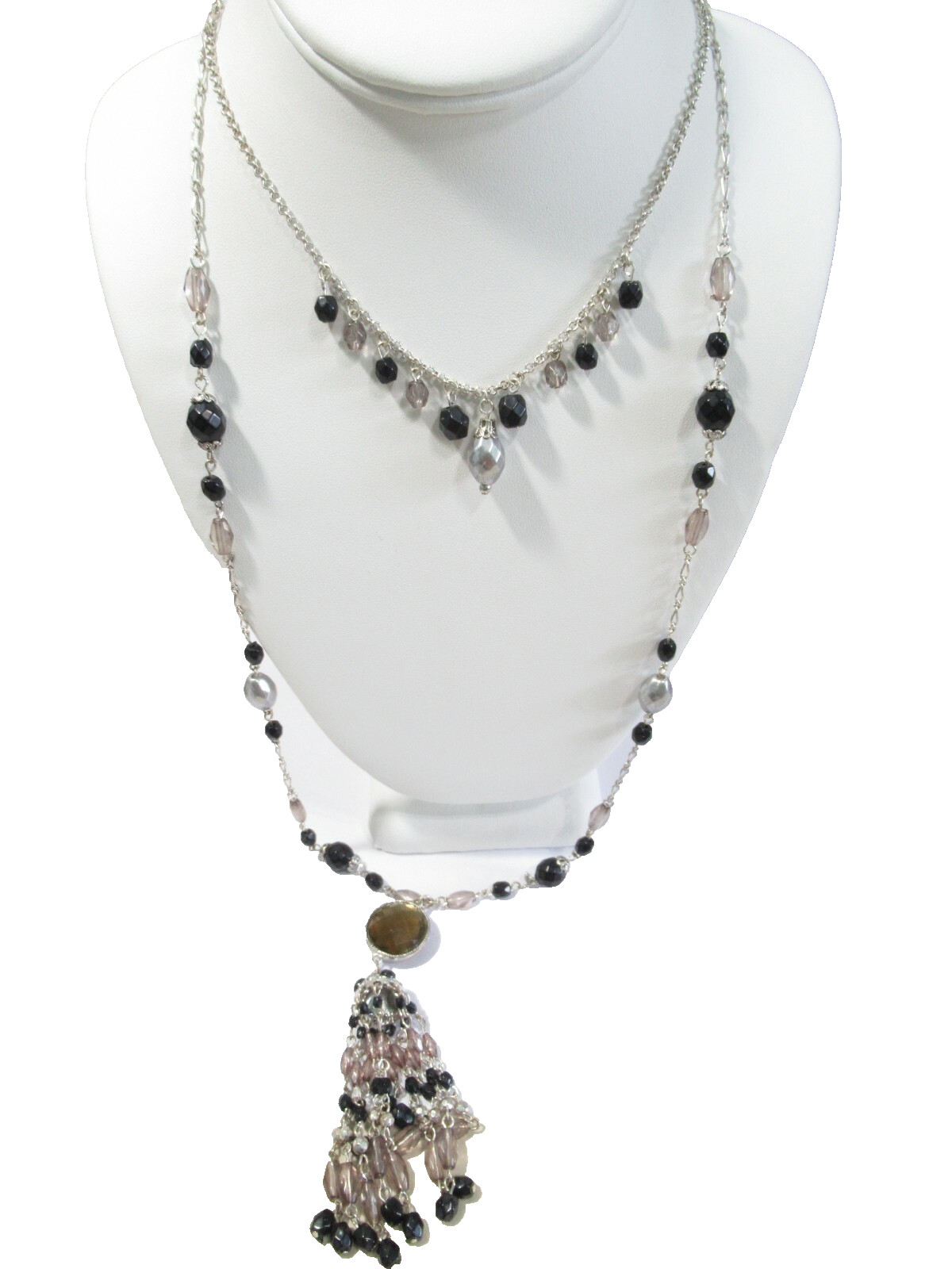 Robert Rose Double Strand Necklace Pendant w Long Tassel