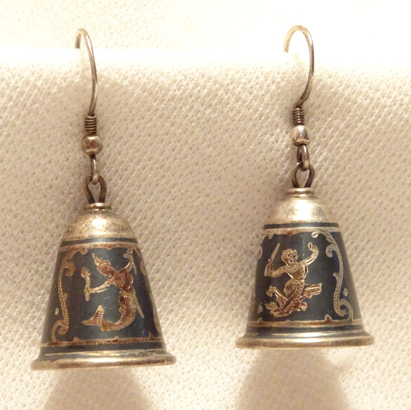 Siam Sterling Silver Bell Earrings Antique