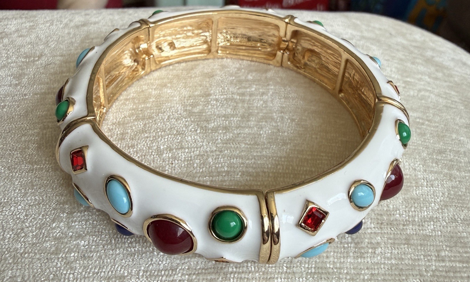 Park Lane “WILD” Stretchy Bracelet Blue, Red, Green Enamel, Goldtone