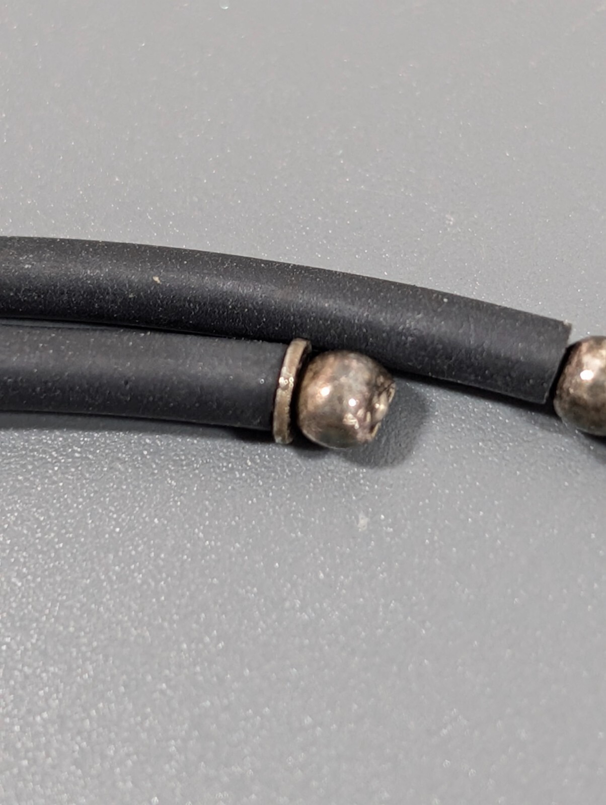 Sterling Silver 925 Black Rubber Flex Wire Choker Necklace Gothic Industrial 17″