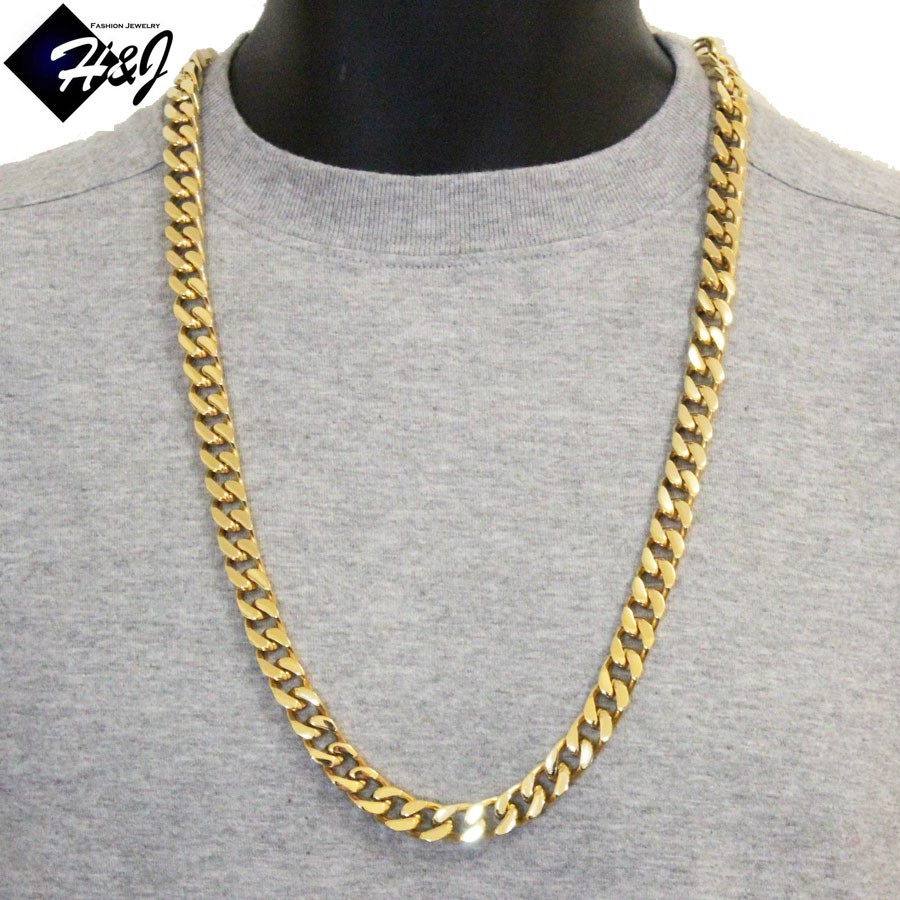 30″Stainless Steel 11mm Gold Plated Curb Chain Bracelet Cubic Zirconia Pendant*D