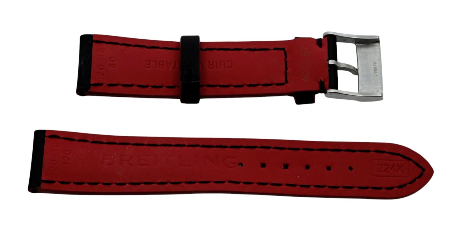 Original Breitling 20m Black/ Red Rubber Watch Band Strap with Buckle 224X A18BA