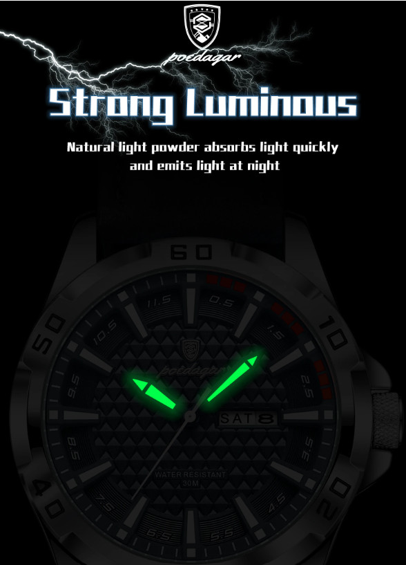 POEDAGAR Original Man Wristwatch Top Luxury Waterproof Luminous Watch Xmas Gift
