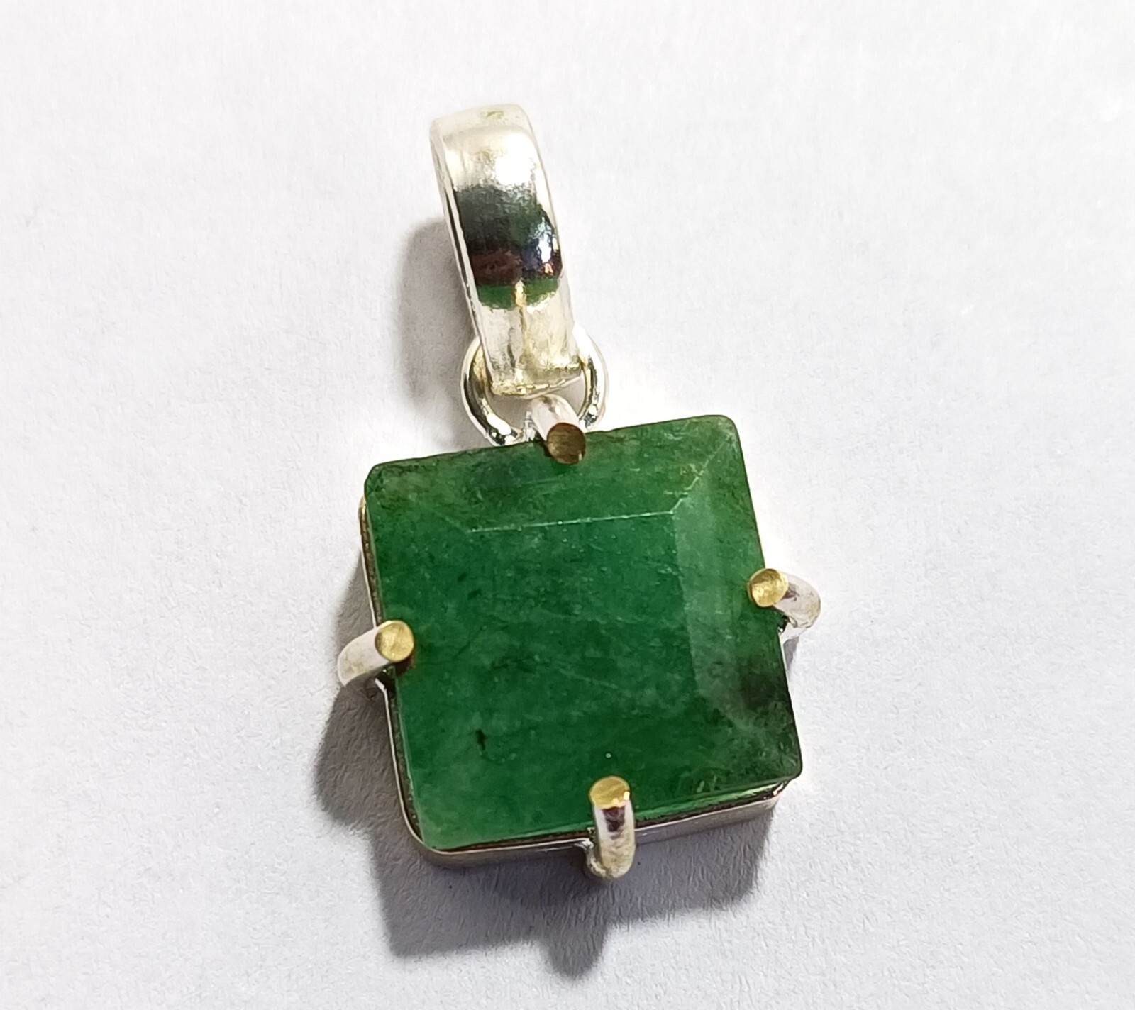 Certified 22.95 Ct Natural Emerald 925 Solid Silver Asscher Cut Pendant Gemstone