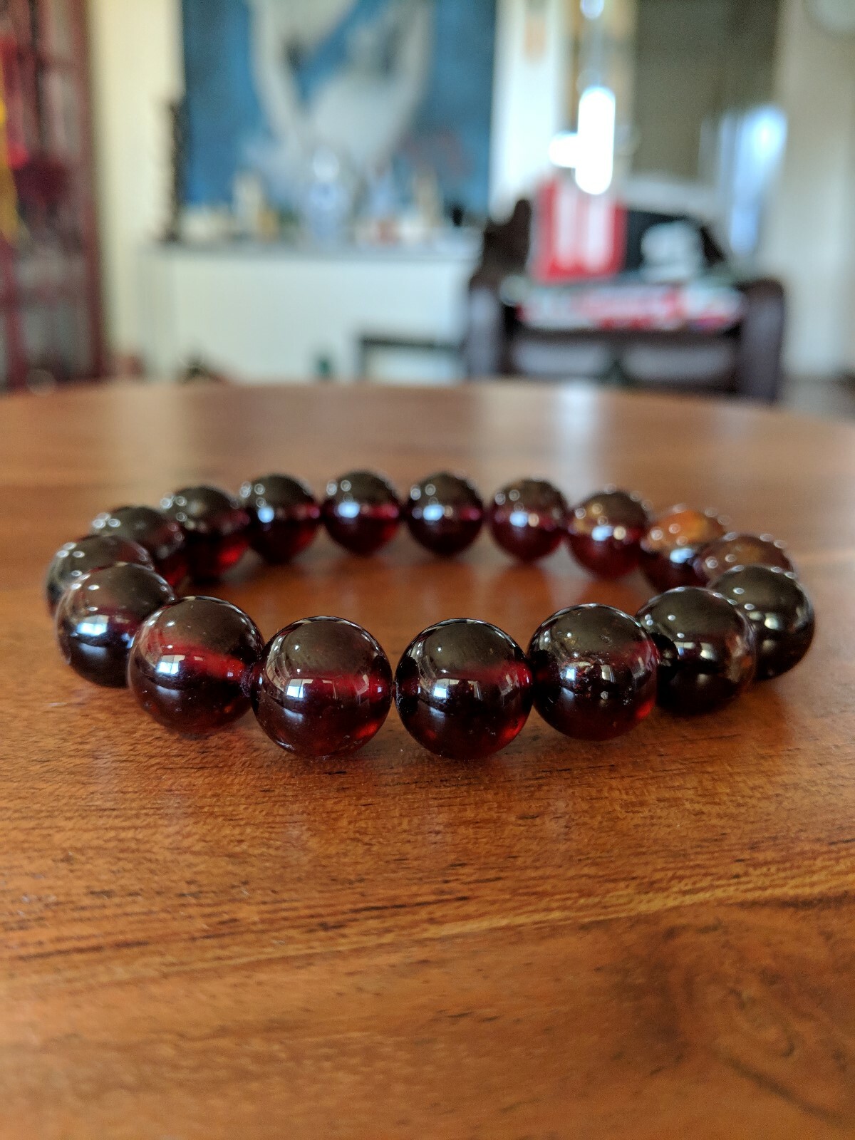 Hessonite GARNET bead bracelet MEN Stretch 12mm 7 7.5 8 8.5 inch