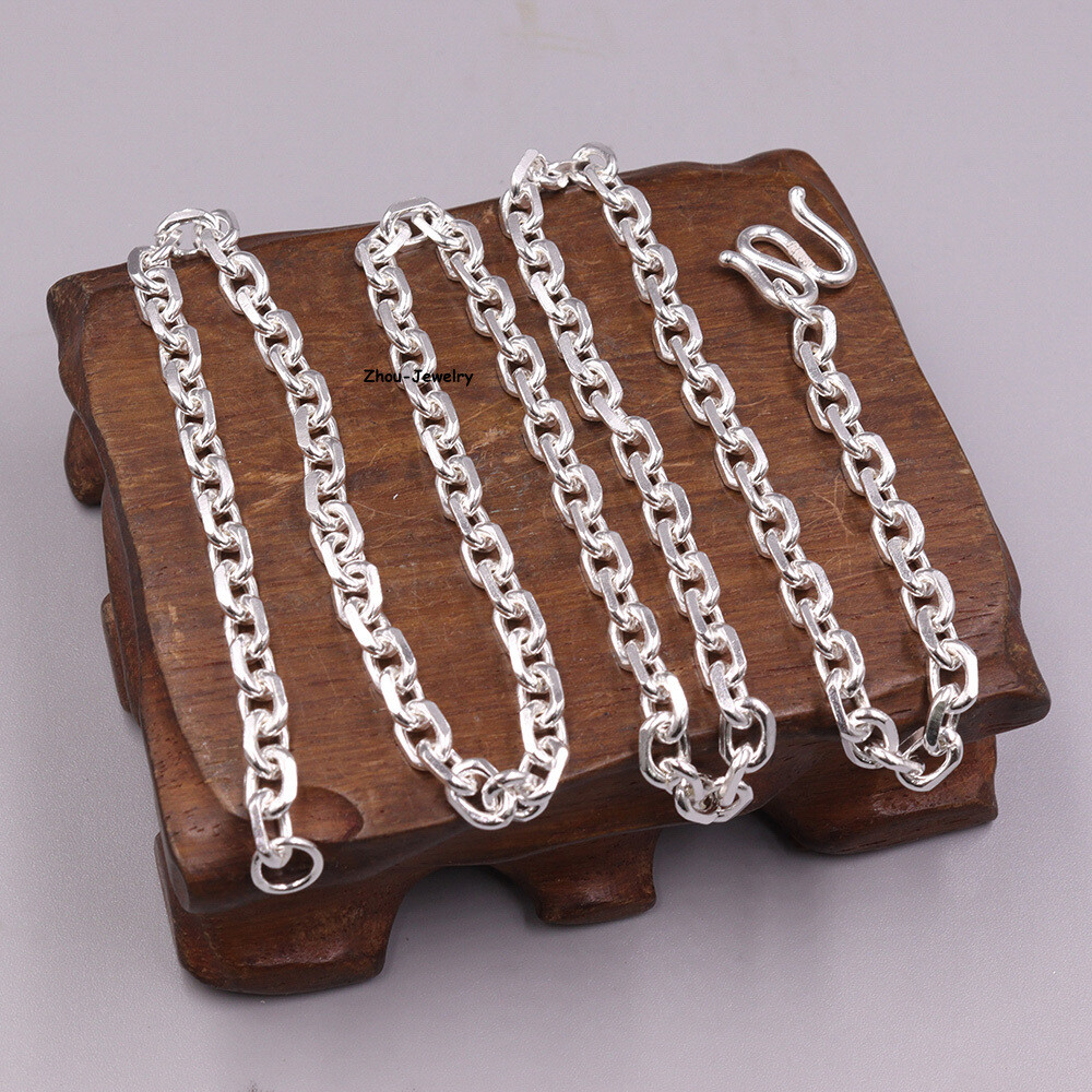 Pure S999 Fine Silver 999 Chain Women Men 5mm Square O Link Chain 35-37g 21.6in