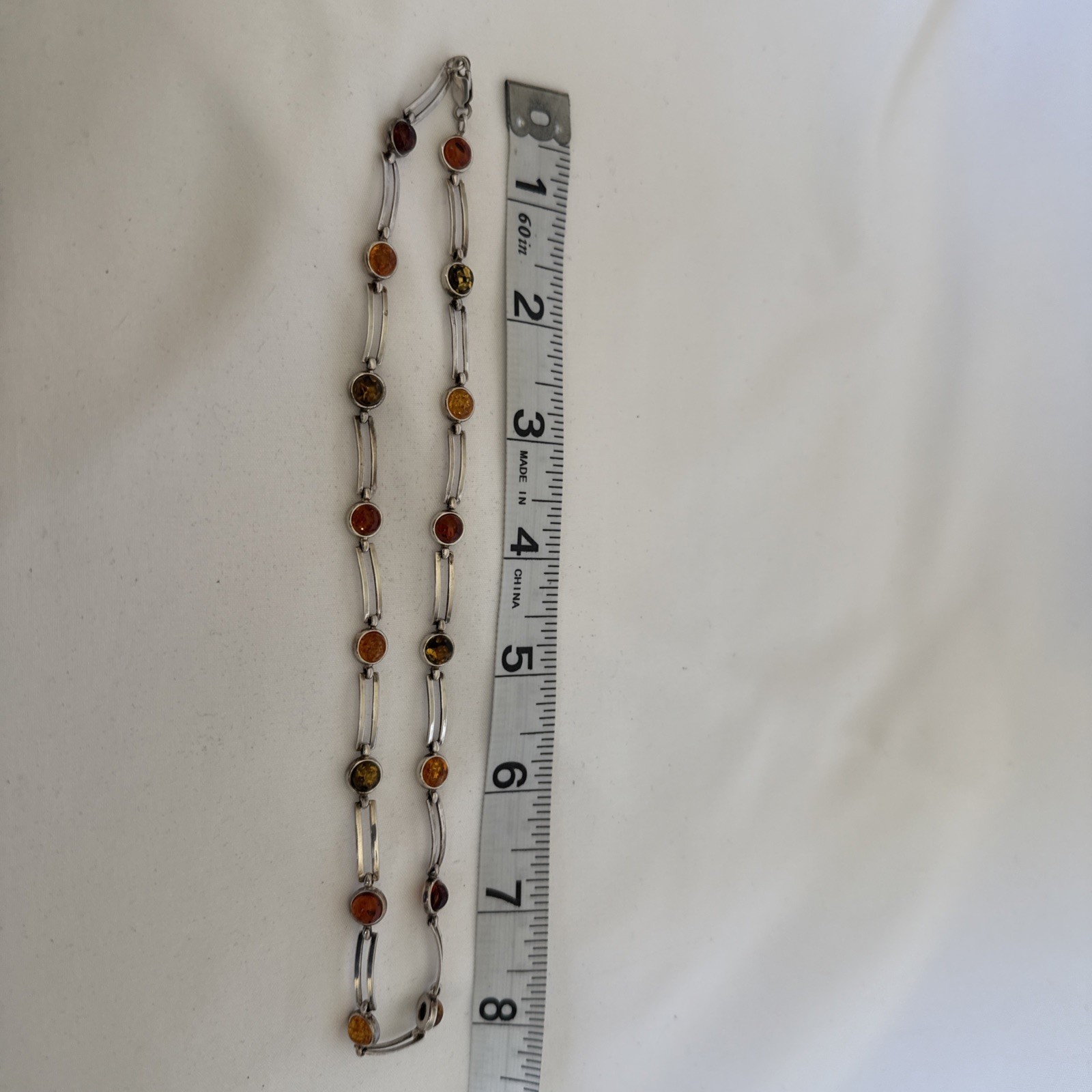 Sterling Silver Multi Color Amber Station Necklace 925 Baltic Amber Bezel Set