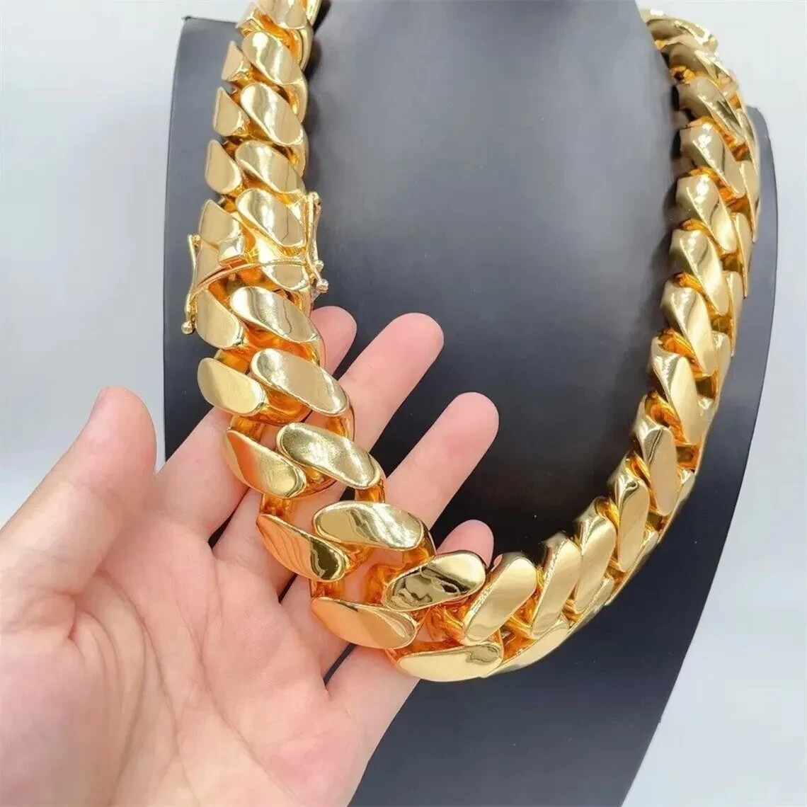 Men’s Custom 25mm Wide 26 Inch Long Solid Handmade Cuban Link Necklace Brass