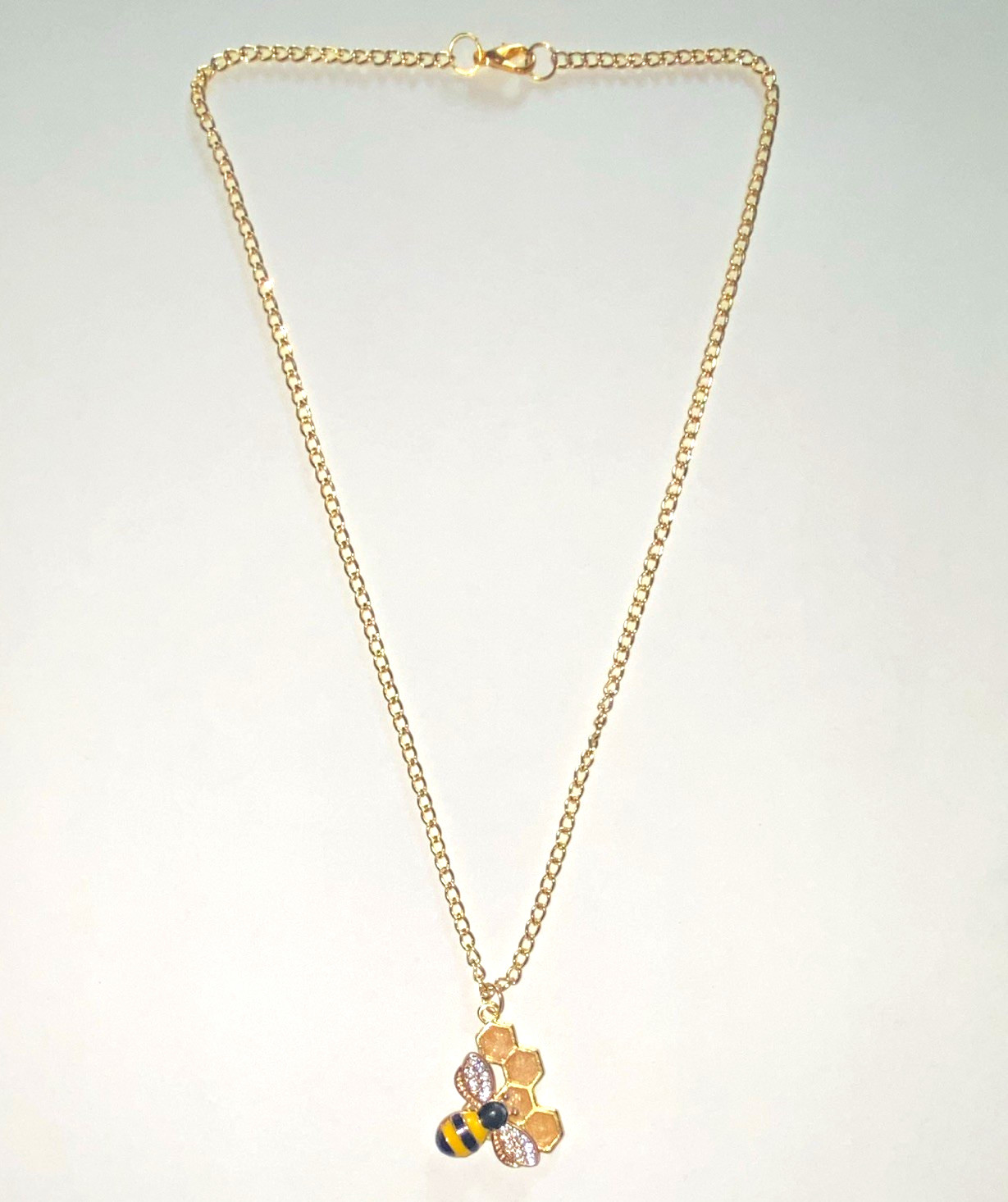 Gold-Tone Metal Bee Honeycomb Charm Pendant Cable Chain Necklace HOMEMADE Lot #3