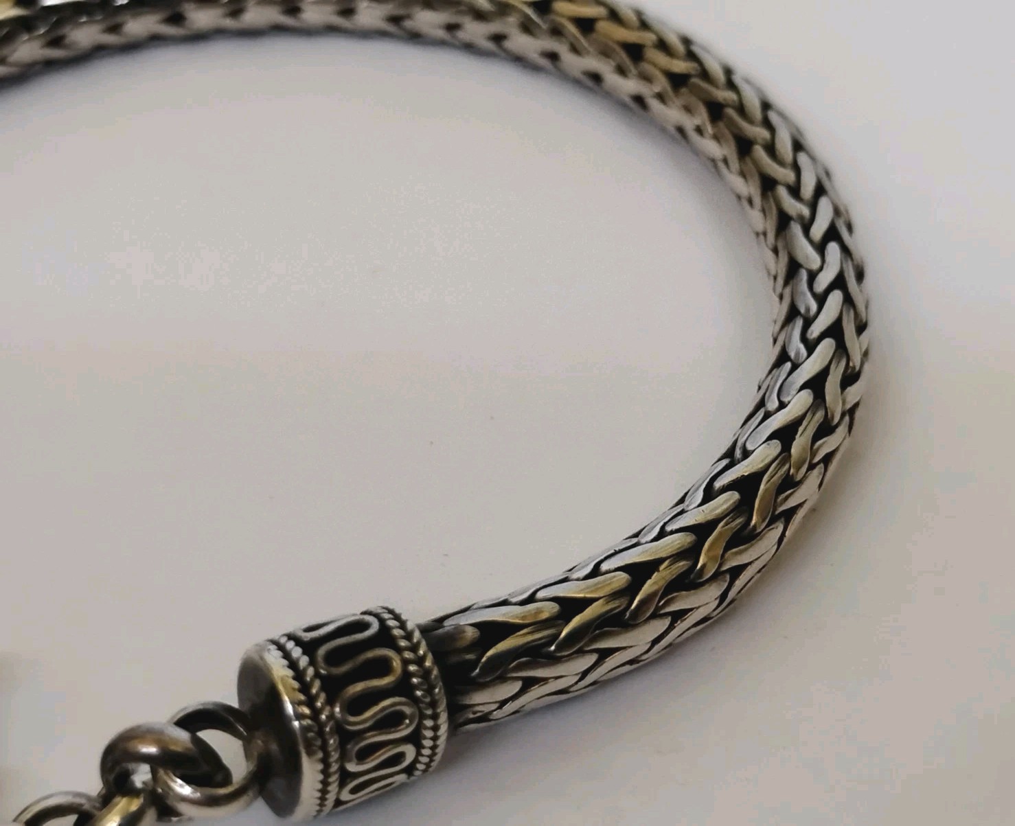 Sterling Silver 6mm Wheat Braided Link Toggle Bracelet 925 Oxidized 33.9g