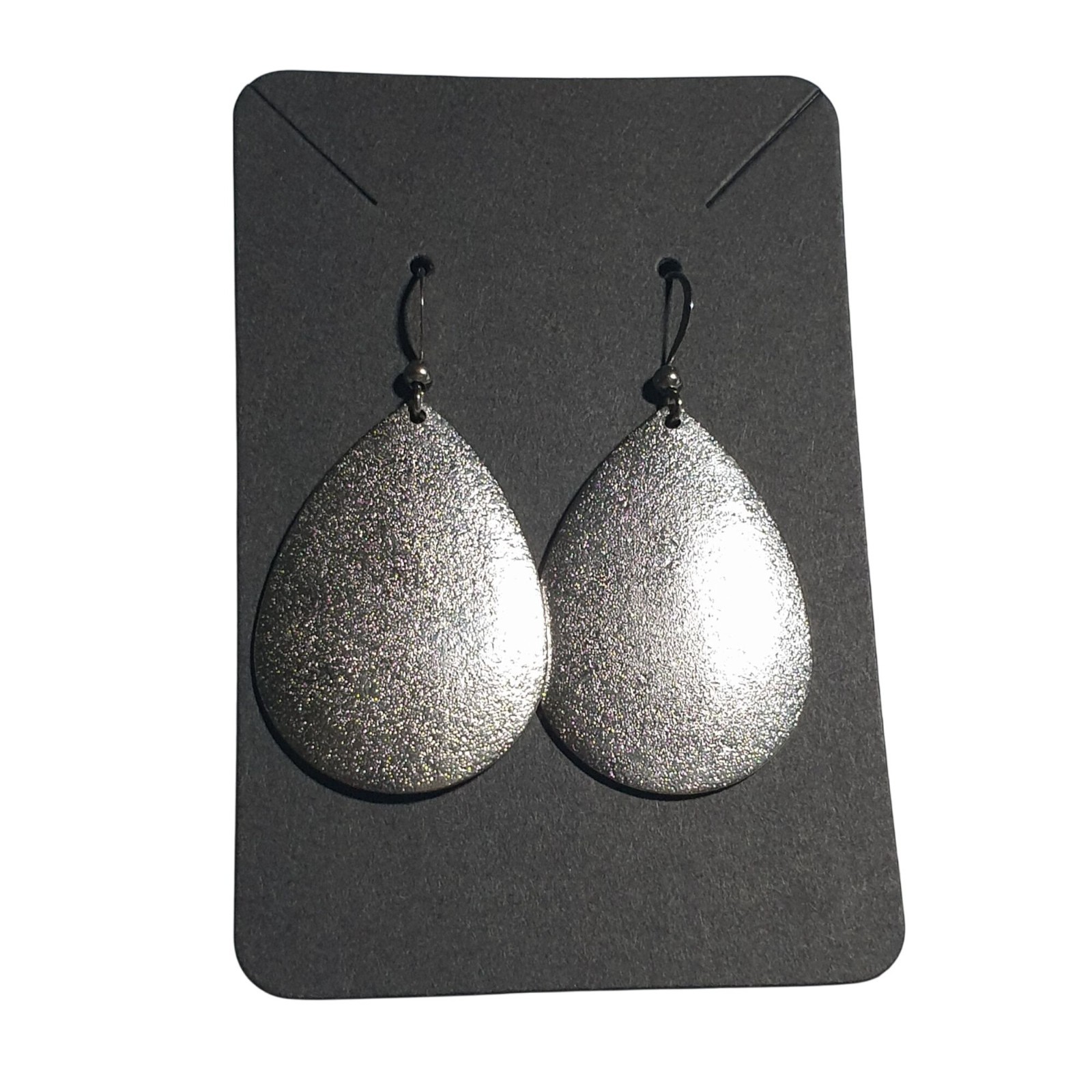 Silver Tone Teardrop Dangle Earrings Glitter Finish Casual Work Mom Gift Boho