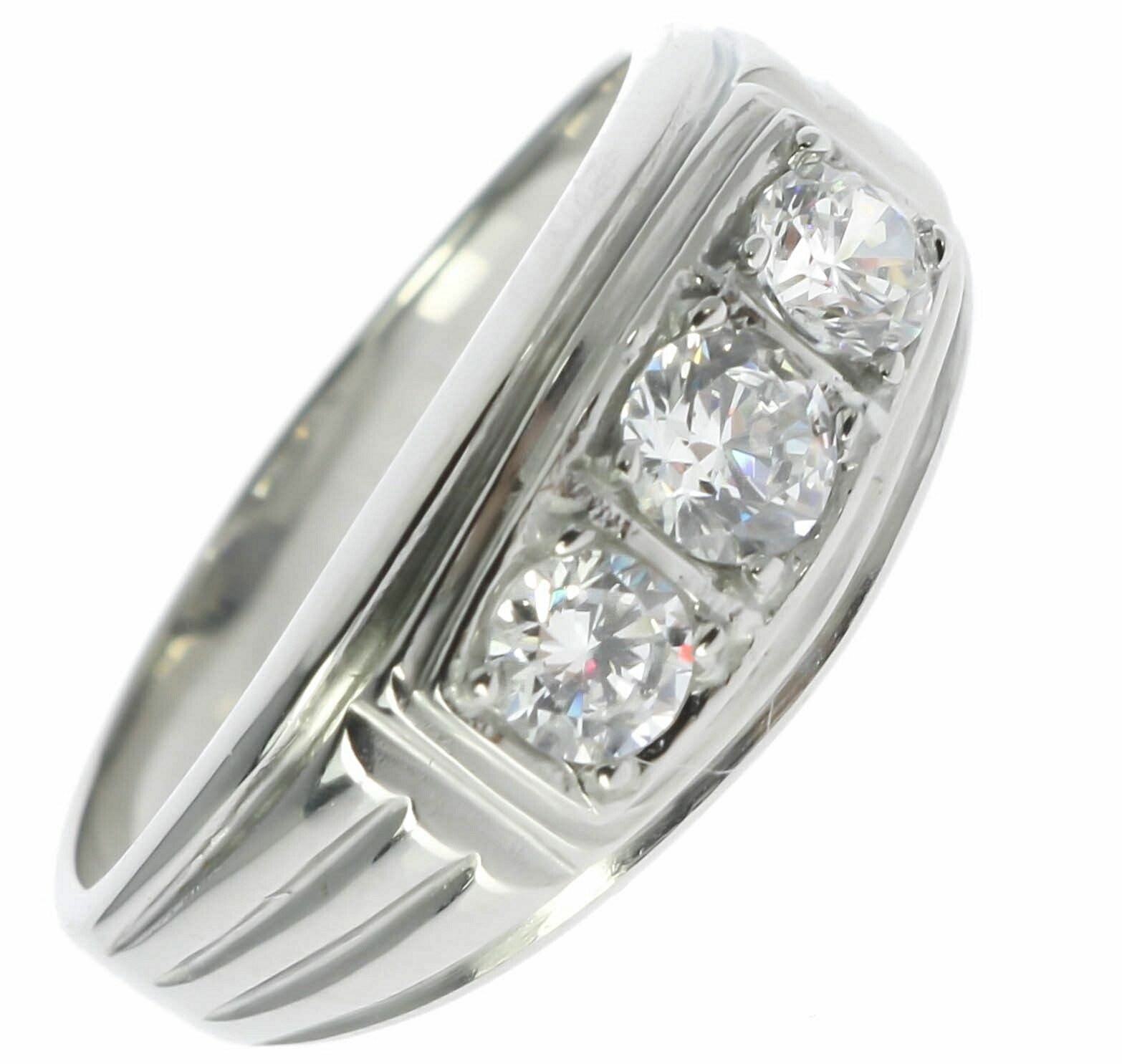 Three Stone Clear CZ Classic Stainless Steel Men’s Ring Size 13 T57
