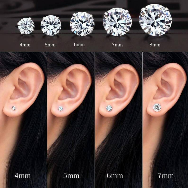 Moissanite 14K Solid Gold 2.00 mm 3.00 mm 4.00mm 5.00mm Low Basket Thin Post