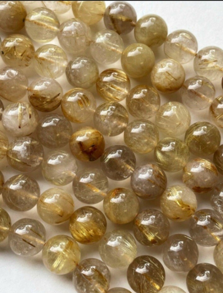 Natural Golden Rutile Quartz Loose Beads Round Shape 6 mm 8 mm 15.5 Strand