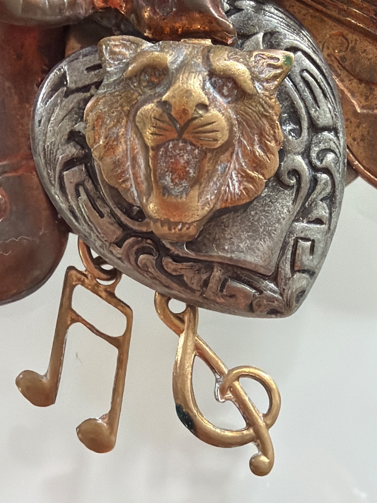 vintage multi-metal musical assemblage brooch