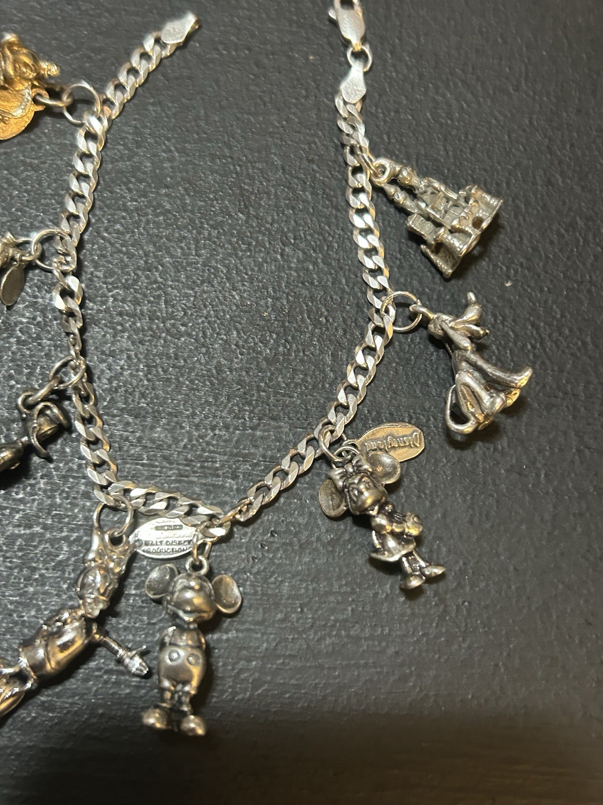 Sterling Silver Walt Disney Production Charm Bracelet 7.5 Inch