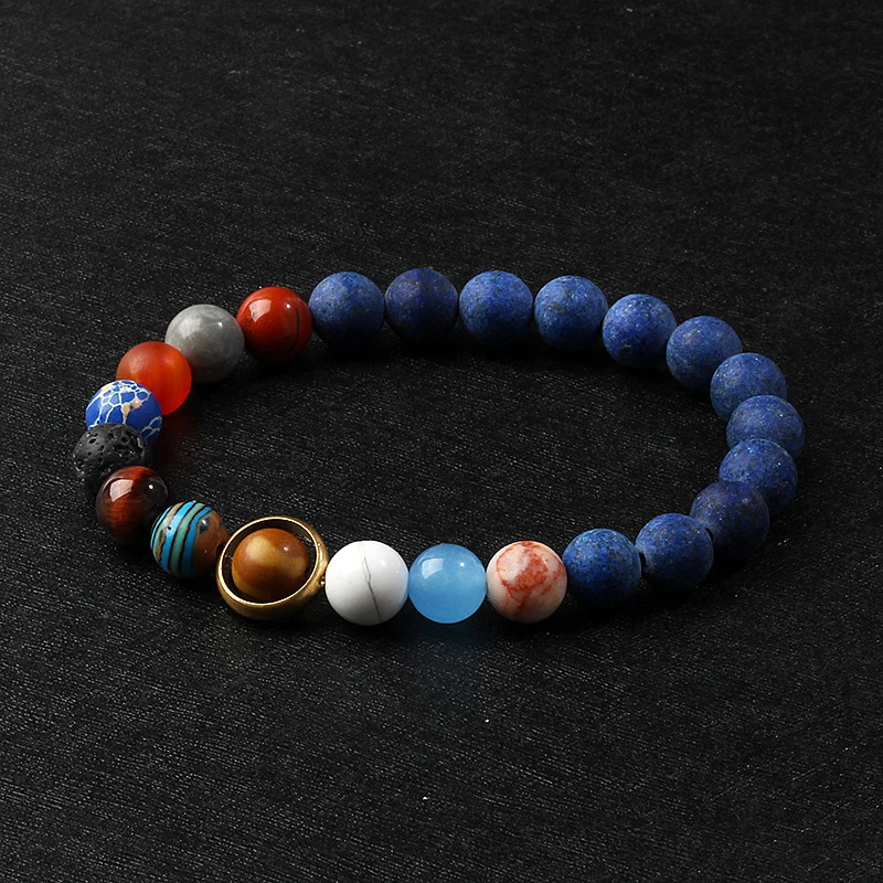 Stone Beaded Bracelet Solar System Planet Round Beads Unisex Bracelet Jewelry