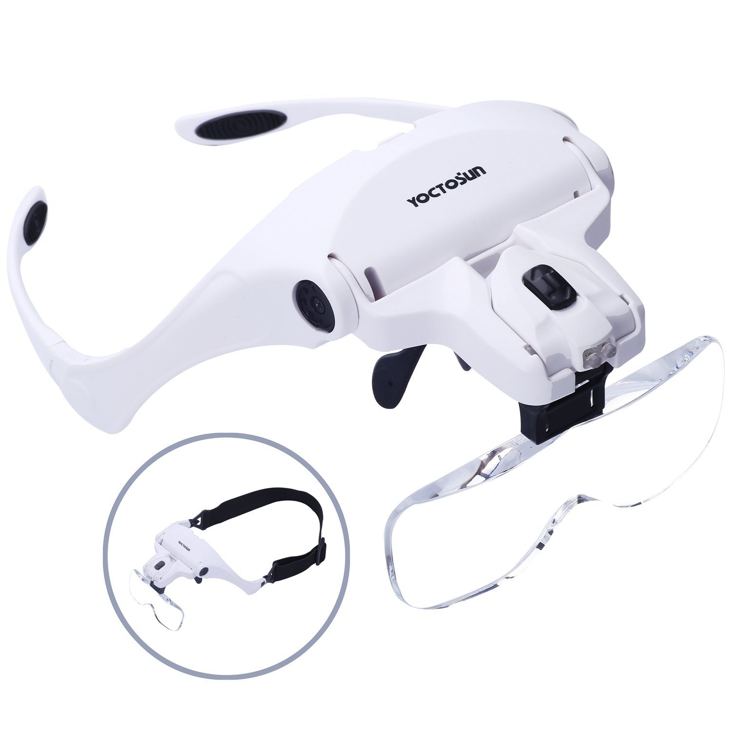 YOCTOSUN Head Mount Magnifier with 2 Led 3.5 inches x 5.8 inches, White