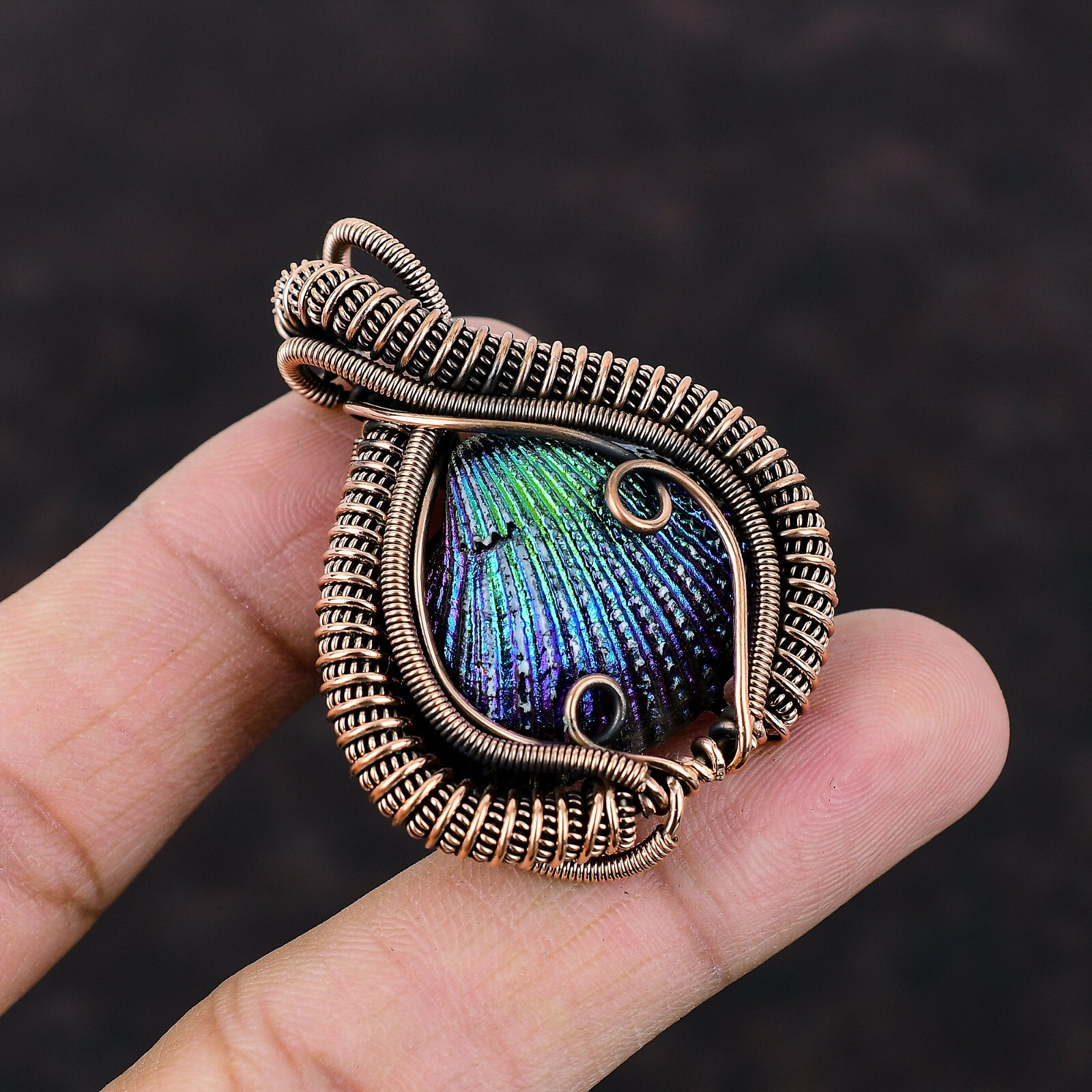 Gift For Women Jewelry Wire Wrapped Pendant Copper Titanium Coated Shell 1.97″