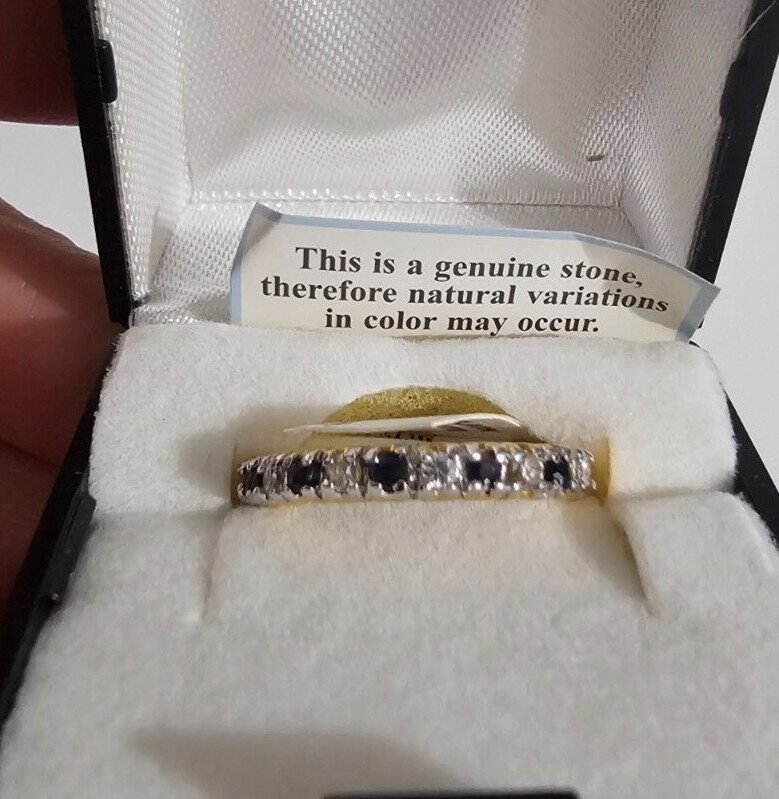 TWO TONE GOLD PLATED GENUINE BLACK SAPPHIRE AND CZ BAND RING SIZE 5 NIB