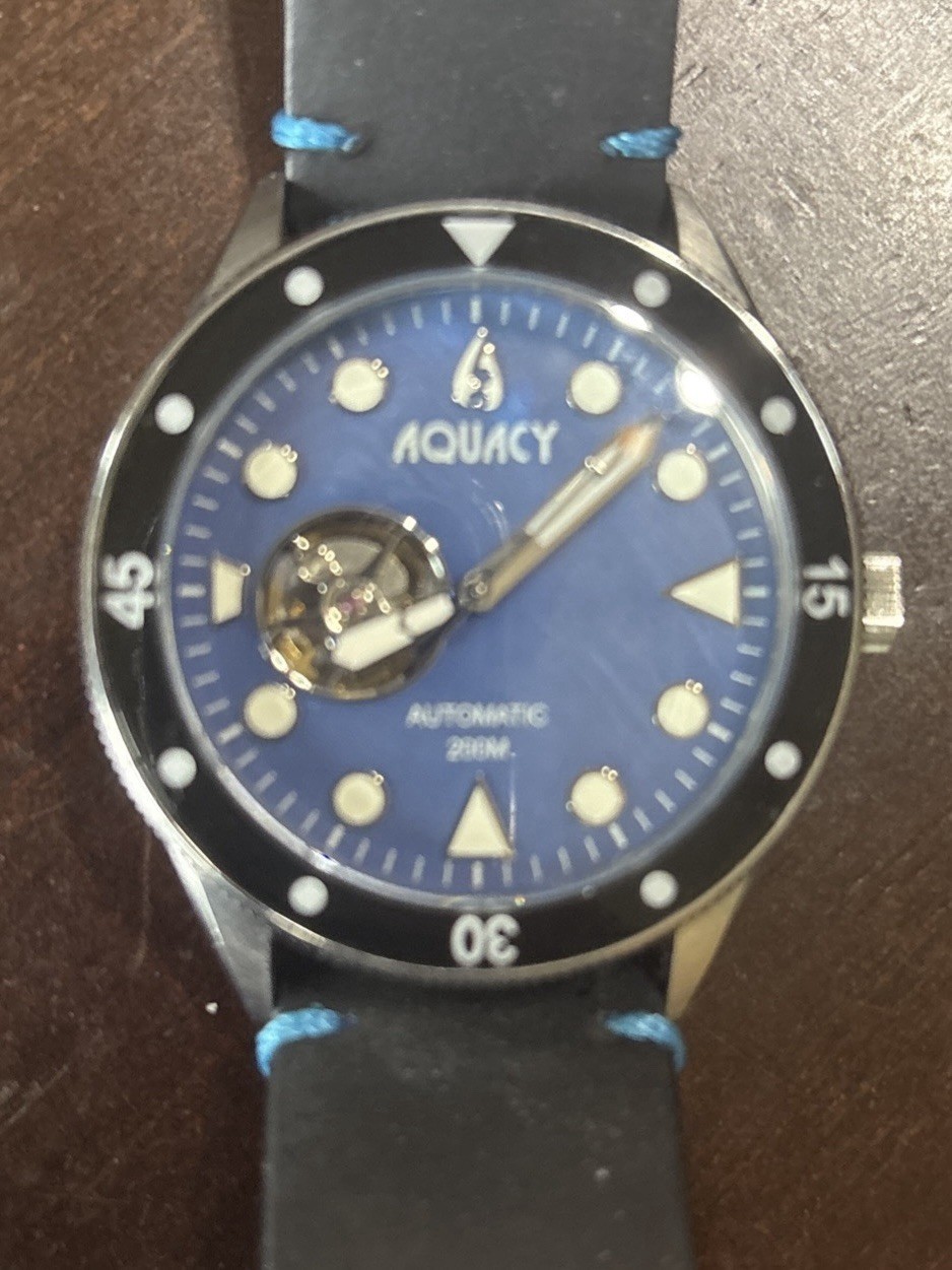 Aquacy Men’s Hei Matau Cave Diver Open Heart Blue MOP Automatic 42mm Watch