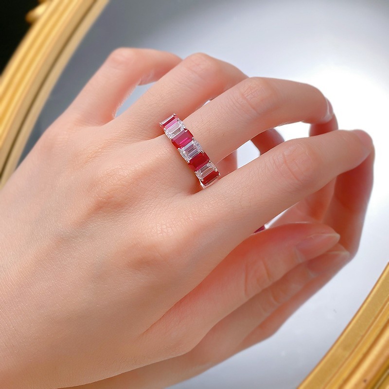 9ct Lab Grown Ruby & White Diamond D Color FL Clarity Ring, 18K Gold Vermeil