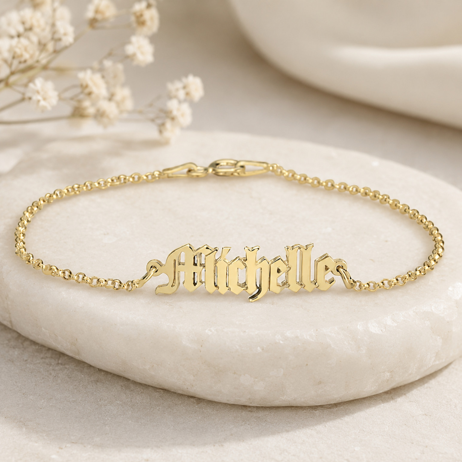 Custom Name Bracelet Old English Font Personalized Handmade Gift for Her
