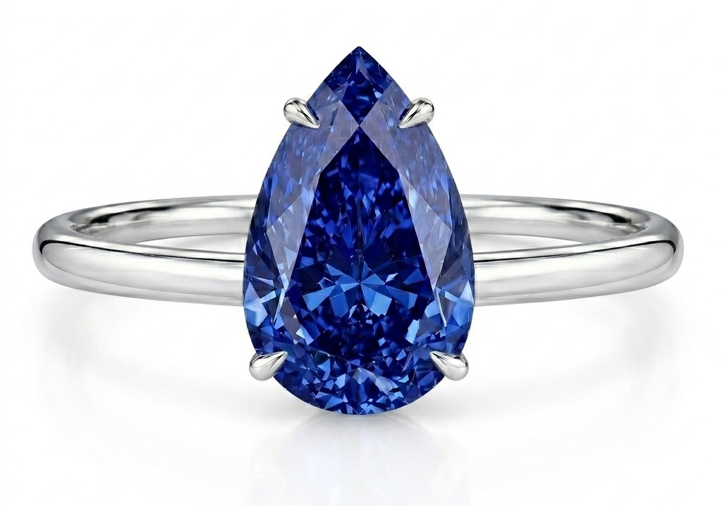 RARE 7.00 Ct Certified Pear Shape Blue Natural Diamond Ring White Gold Finish