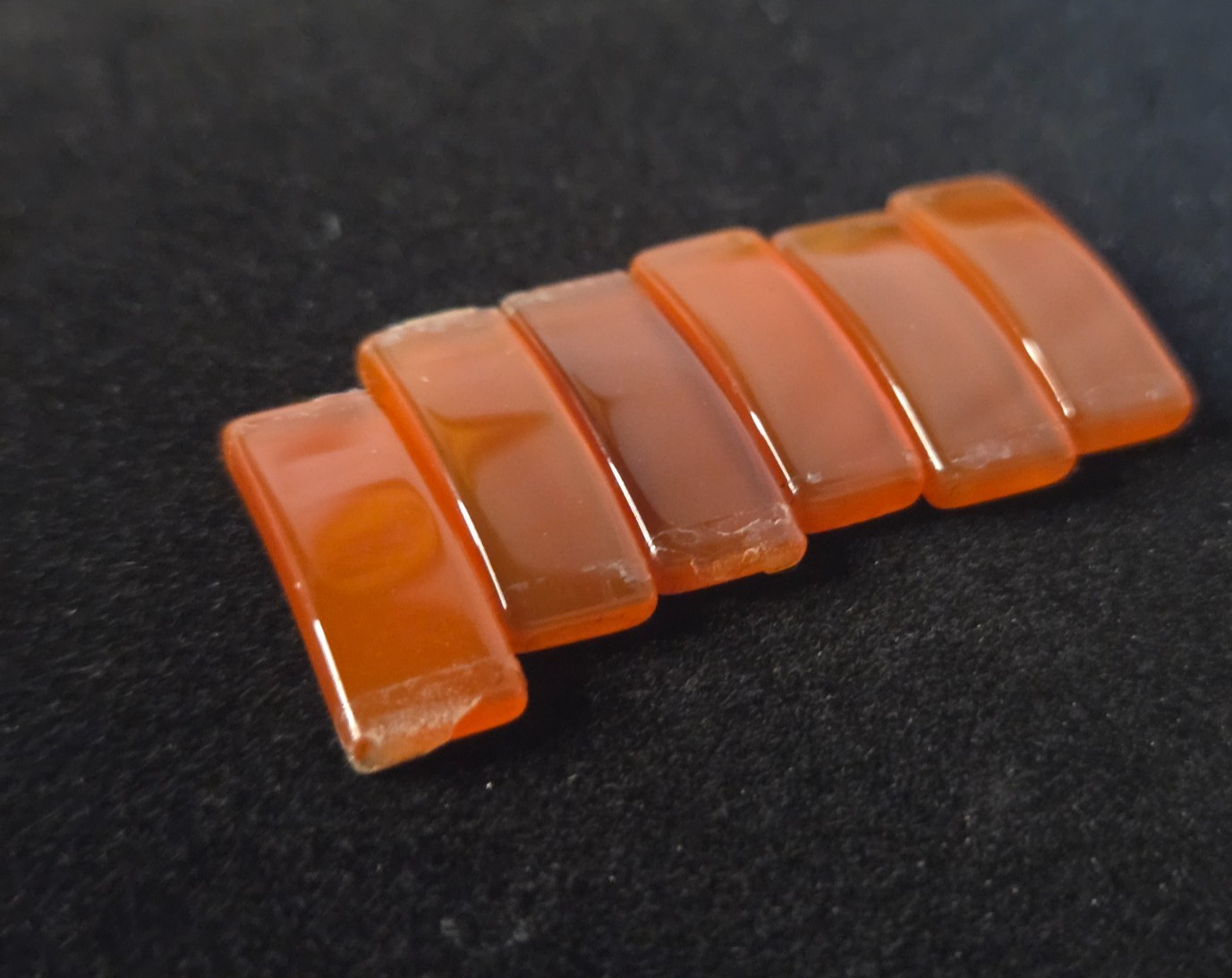 Vintage Orange Carnelian Agate Cabochon Rectangle Stone Panels lot of 6