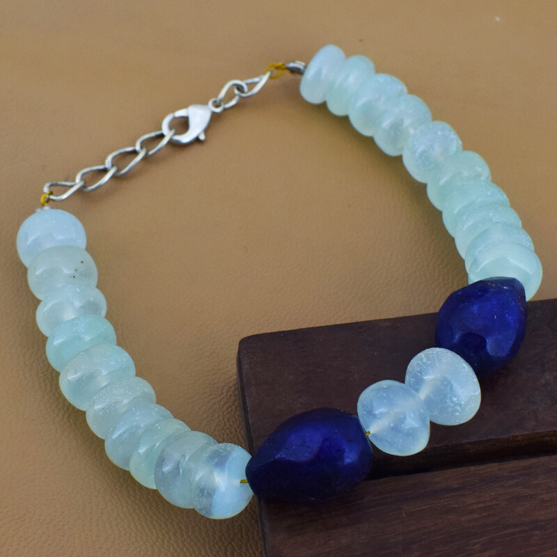 171 Cts Earth Mined 8″ Long Chalcedony & Sapphire Beaded Bracelet JK 47E299