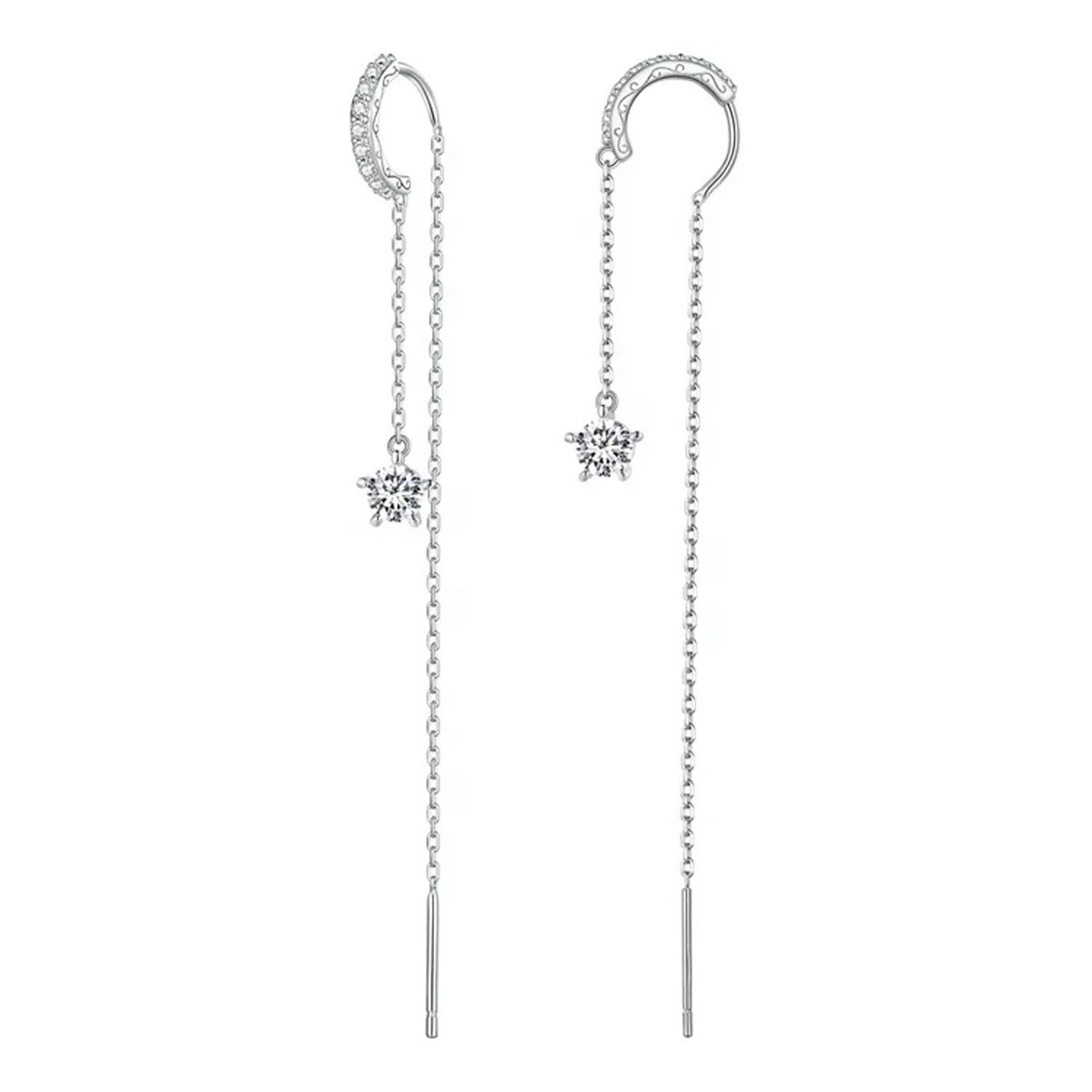 Earring 925 Sterling Silver Hook Earring Dainty Star Long Zircon Silver