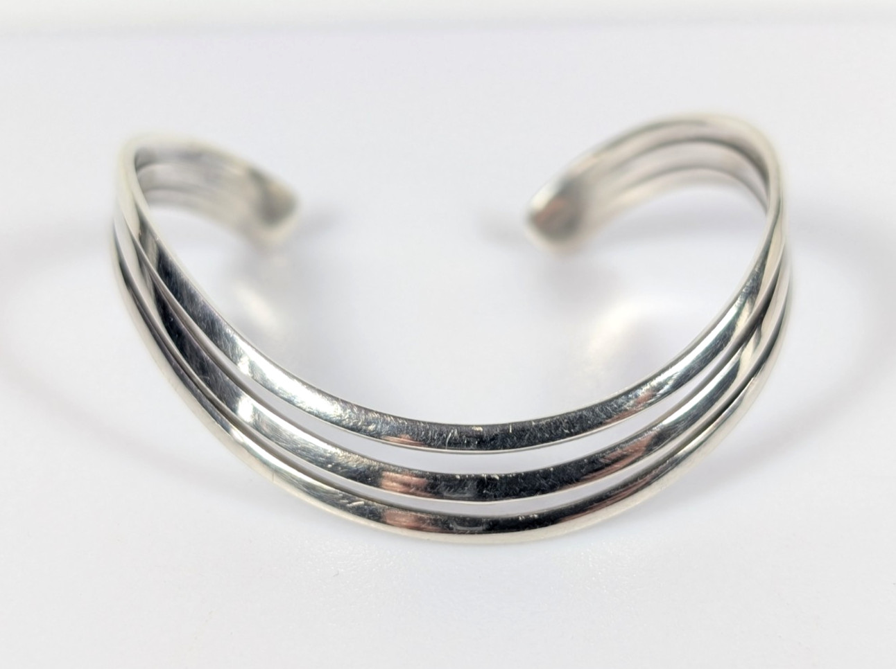 Vtg TAXCO REPRODUCTION Sterling Silver 925 MODERNIST Wavy Cuff Bracelet 6.5″