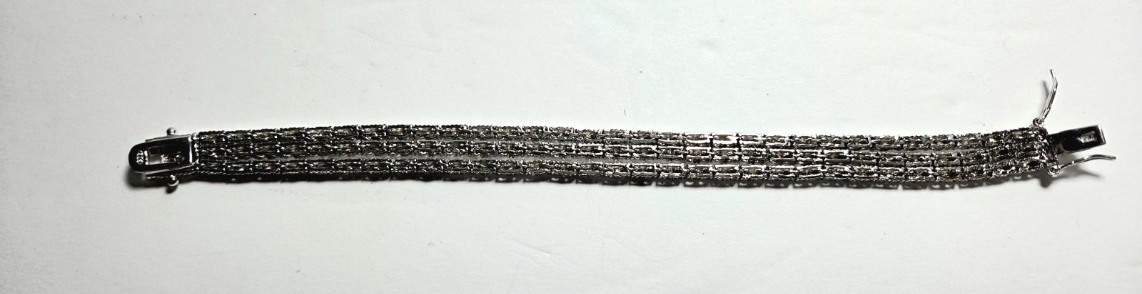 Signed FED 925 Sterling Silver 3-Row Tennis Bracelet CZ Triple Strand 7.5″
