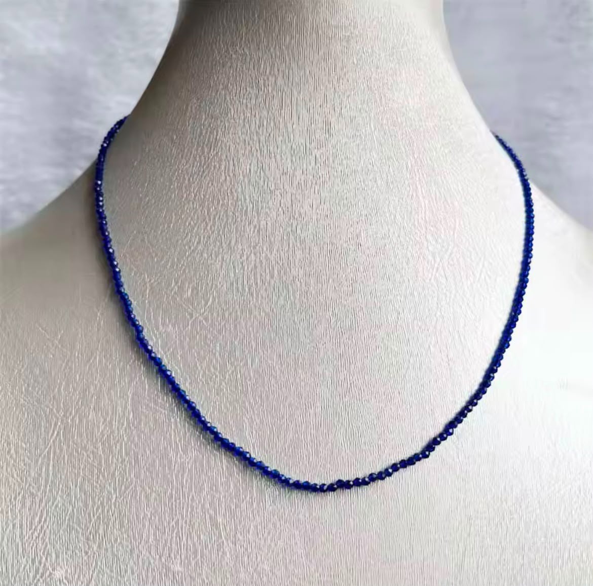 2mm Natural Blue Sapphire Spinel Necklace Faceted Healing Stone 35-55cm