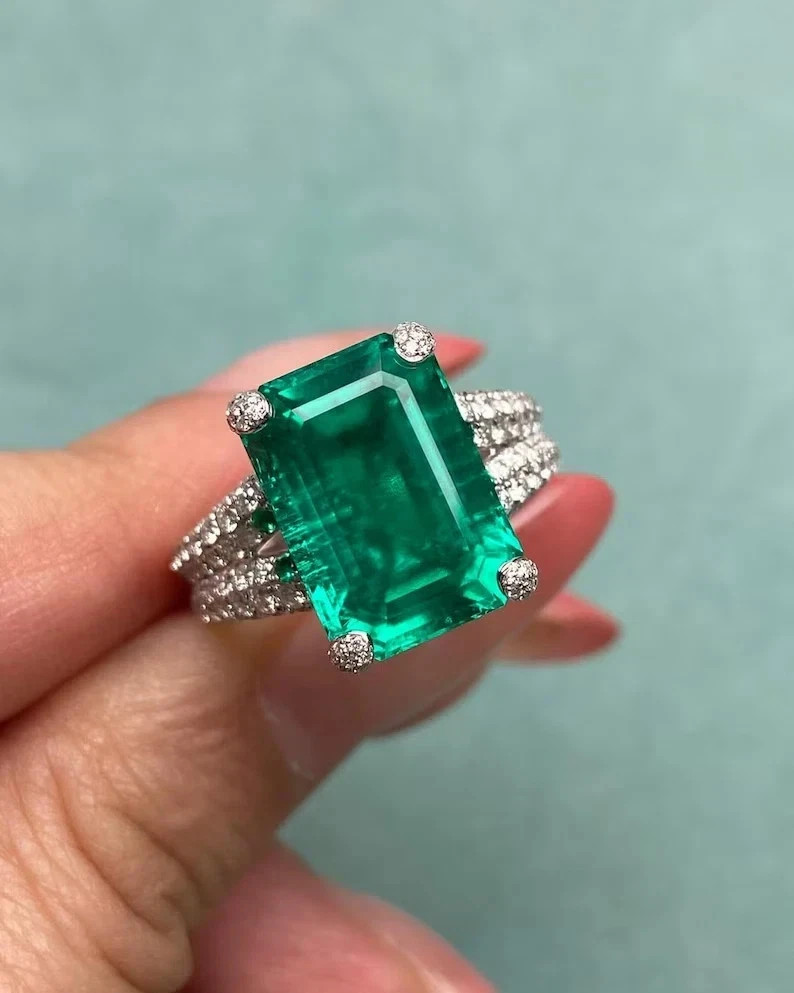 5.00Ct Emerald cut Natural Emerald Diamond 14K Solid White gold Luxury Rings