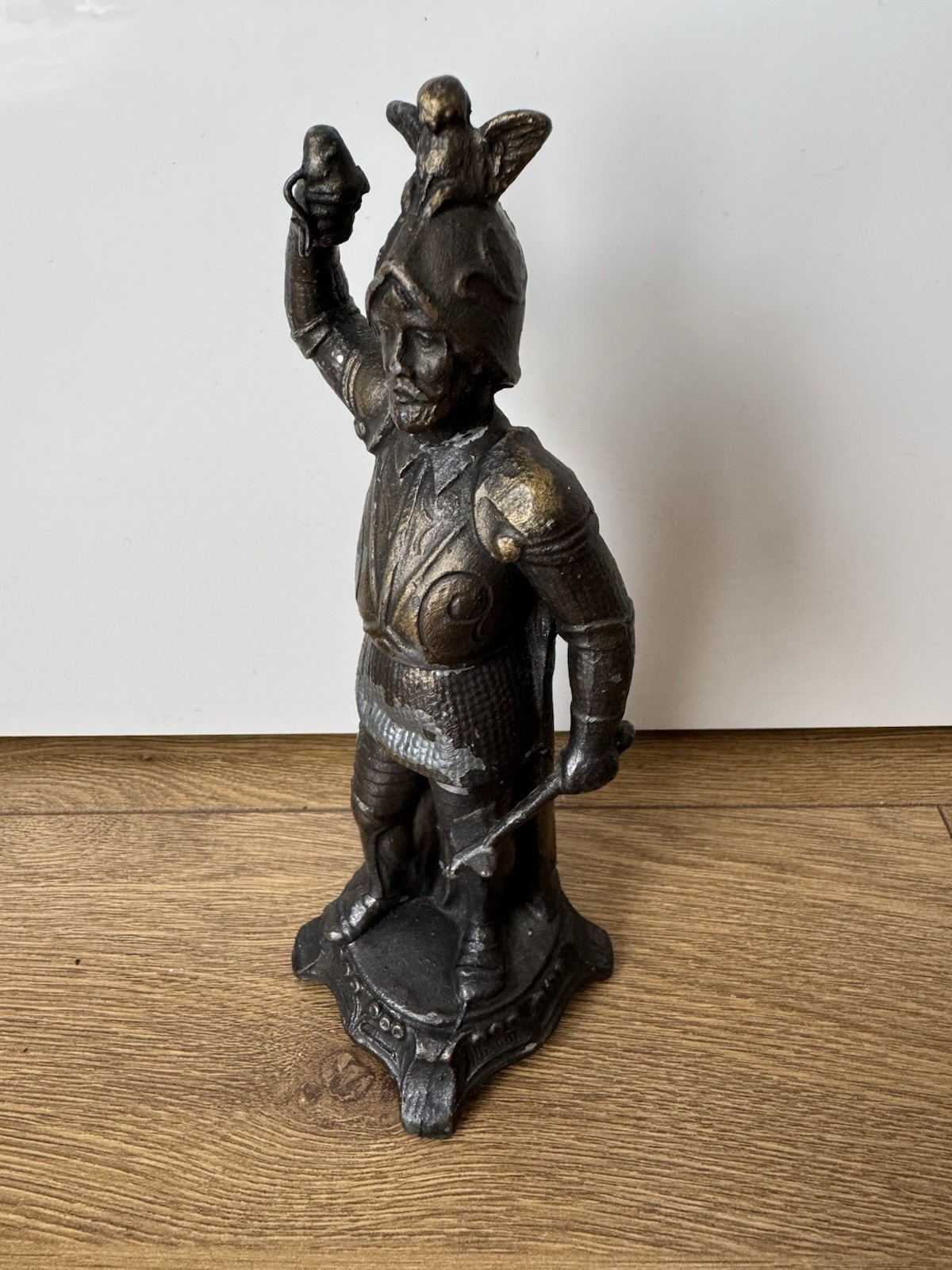 Antique Spelter Knight Armour Pocket Watch Display Stand Desk Figurine 190mm